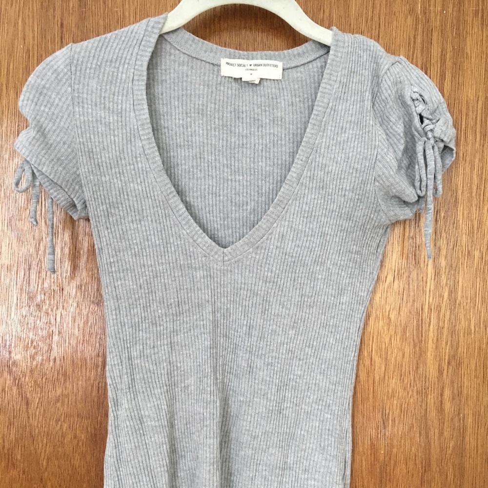 Gray UO Project Social Tee with Lace Up Sleeves